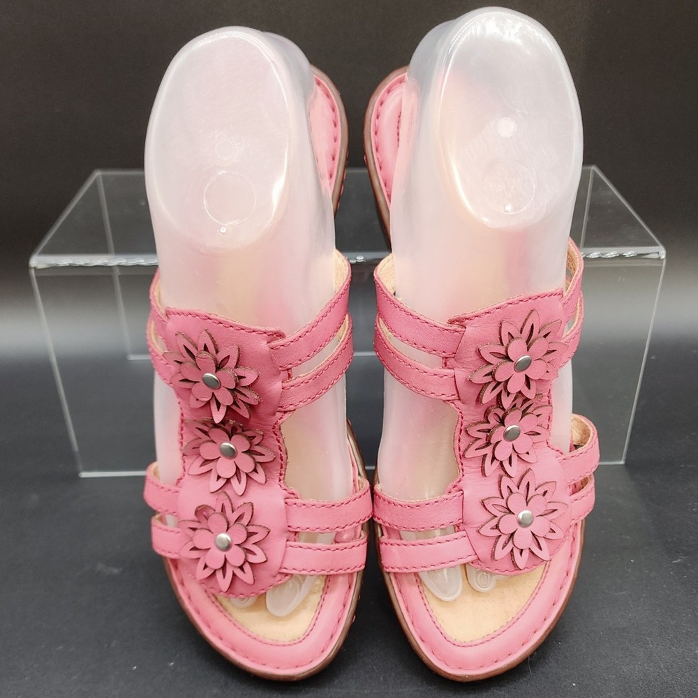 Born 8 Pink Leather Floral Wedge Sandals Boho Cottagecore Comfort Summer Slides - Picture 11 of 15